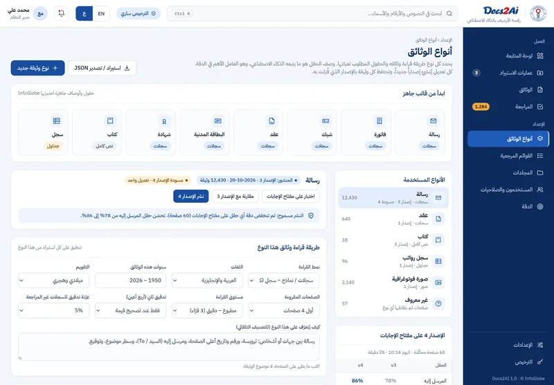 أنواع الوثائق: تعريف أنواع وثائقكم وحقولها من الواجهة، دون أي برمجة.